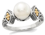 Freshwater Cultured White Pearl Ring 8mm in Sterling Silver with 14K Gold Accents